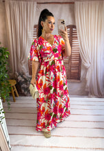 Charger l'image dans la galerie, Robe longue à motif rose/orange/kaki PATRICE (40 au 48)