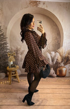 Charger l&#39;image dans la galerie, Robe patineuse chocolat pois blanc JESS (34 au petit 42)⭐️