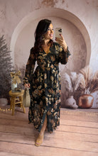 Charger l&#39;image dans la galerie, Robe fleuri camel/doré avec ceinture DORIA (36 au 48) ⭐️