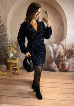 Charger l&#39;image dans la galerie, Robe portefeuille à sequin bleu marine CASSANDRA (34 au 40)⭐️
