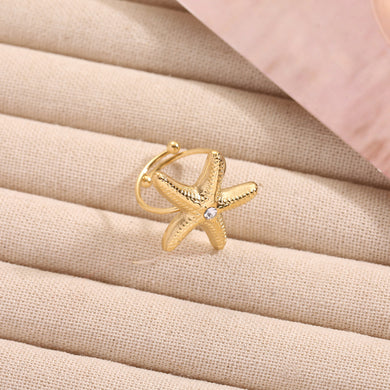 Bague Dorée Ajustable Étoile De Mer Et Strass à☀️
