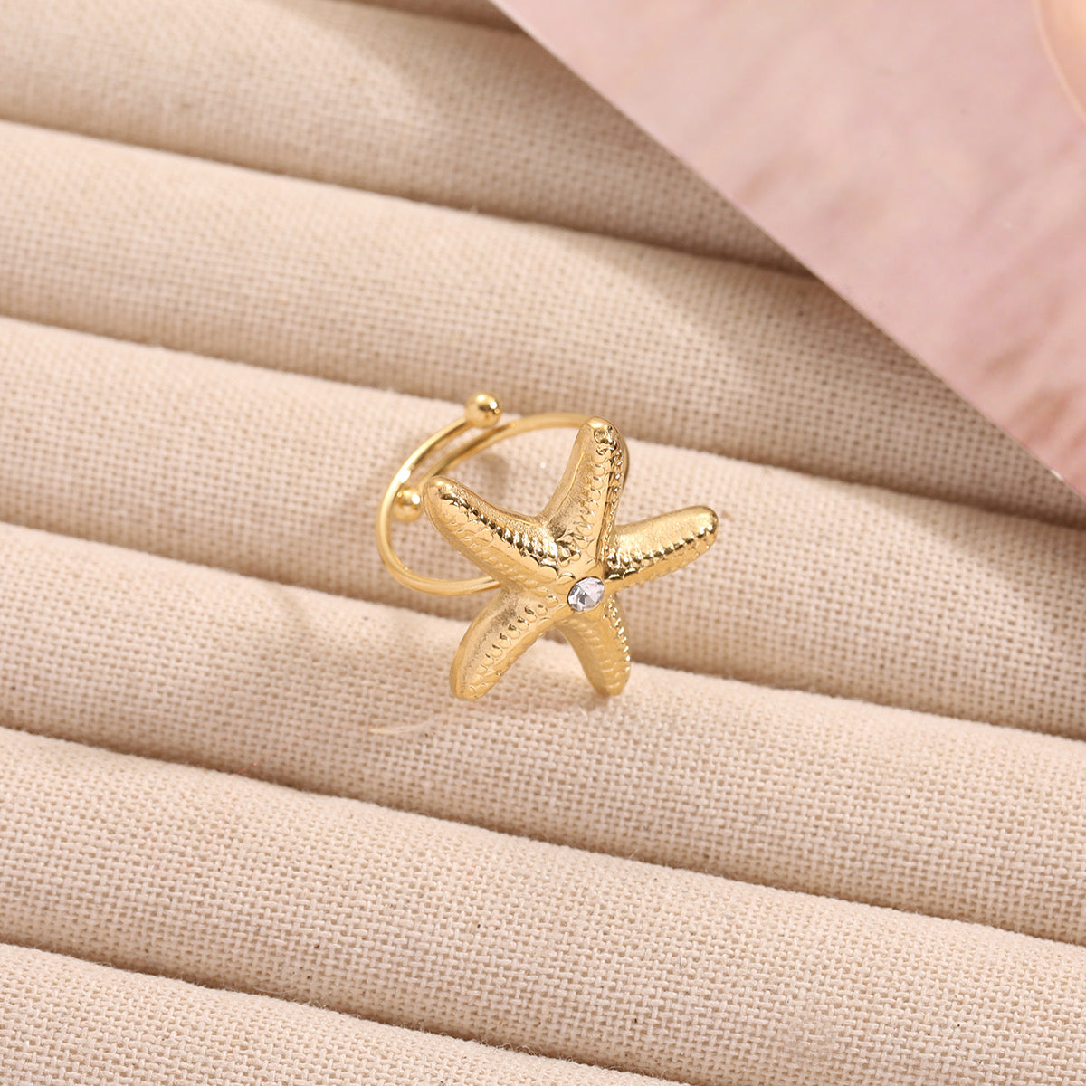 Bague Dorée Ajustable Étoile De Mer Et Strass à☀️