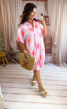 Charger l'image dans la galerie, Robe chemise gaz de coton rose motif soleil fluo ANOUK (42 au 48)