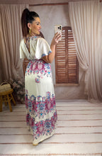 Charger l'image dans la galerie, Robe longue blanche à motif rose et bleu ISILIA (36 au 48 )