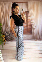 Charger l'image dans la galerie, Pantalon fluide satinée bleu pois chocolat MÉLINE (36 au 42)