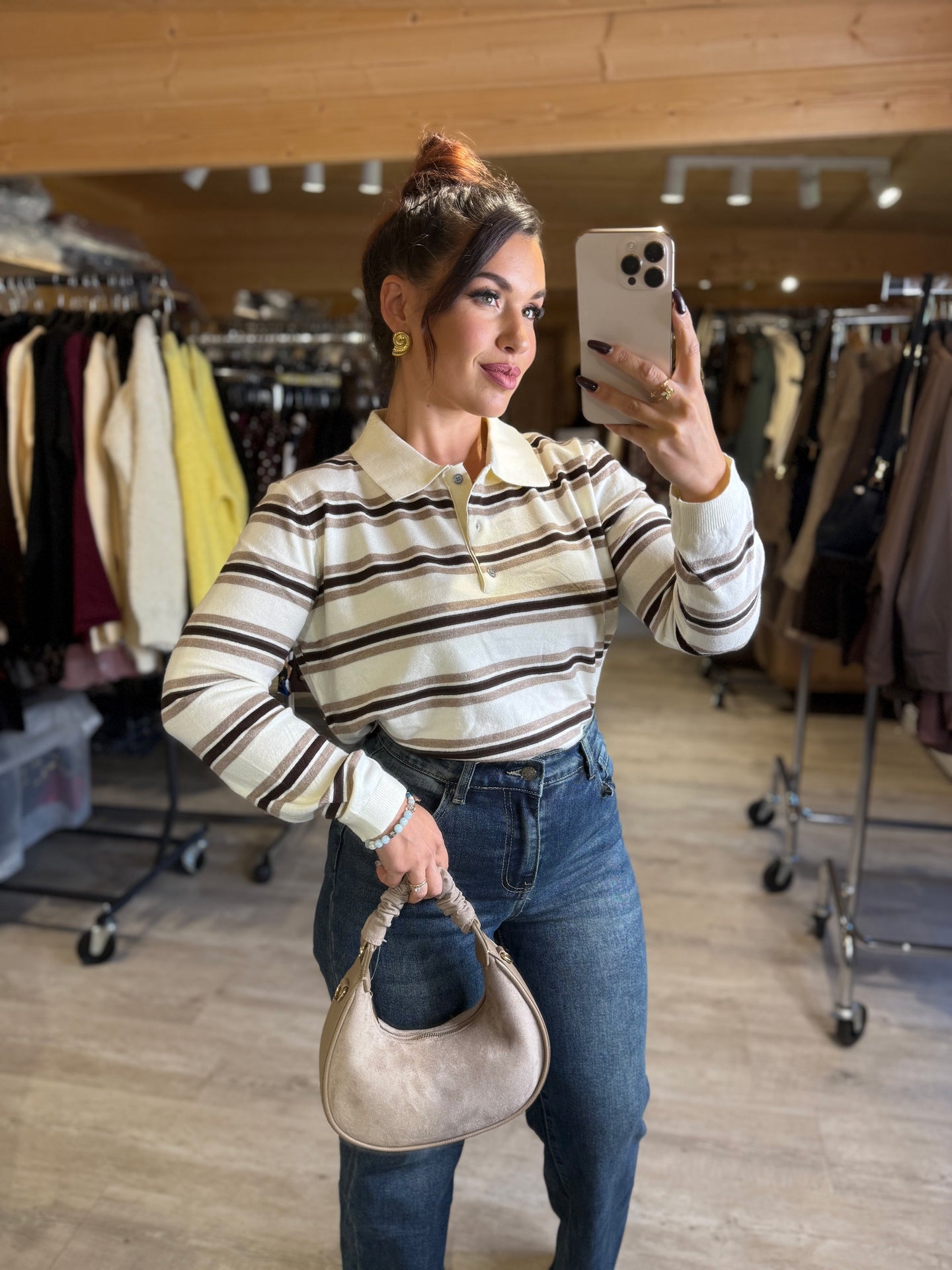 Polo rayé beige/taupe LIO (34 au 40)