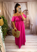Charger l'image dans la galerie, Robe uni col bardot fuchsia LUCIA (36 au 44)