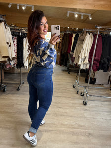 Gilet écru motif bleu FRANÇOISE (34 au 44)
