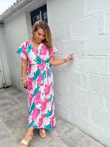 Robe fleuri verte/rose LARA ( 34 au 48 )