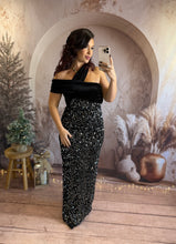 Charger l&#39;image dans la galerie, Robe longue velours et sequin argenté REESE (34 au 40)