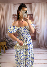 Charger l'image dans la galerie, Robe fleuri bleu col bateau ROBBIE (36 au 40)