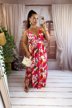 Charger l'image dans la galerie, Robe longue fuchsia motif crème et kaki CORALIE (38 au 46) New