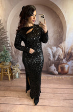 Charger l&#39;image dans la galerie, Robe longue à sequins noir RAIPONCE (36 au 40)