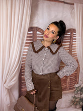 Charger l'image dans la galerie, Chemise vichy col Claudine chocolat ANNE (36 au 48)