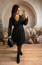 Charger l&#39;image dans la galerie, Robe courte noir liseré pailleté MAÉLYS (36 au 48)⭐️