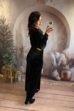 Charger l'image dans la galerie, Robe noir velours à strass NEIGE (36 au 40)