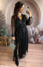 Charger l'image dans la galerie, Robe longue à sequins noir fendu ALICE (36 au 40)