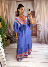 Charger l'image dans la galerie, Robe longue bleu motif de couleur GARANCE (36 au 42) New