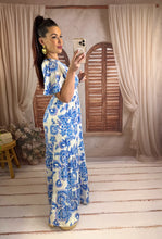 Charger l'image dans la galerie, Robe longue arabesque bleu ISALINE (36 au 48)
