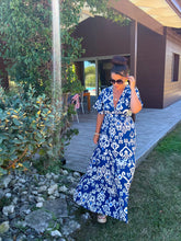 Charger l'image dans la galerie, Robe motif bleu noeud dos MAÏA (36 au 40)