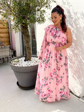 Charger l&#39;image dans la galerie, Robe rose fleurs asymétrique ADÈLE ( taille 36 au 42 )