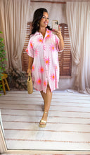 Charger l'image dans la galerie, Robe chemise gaz de coton rose motif soleil fluo ANOUK (42 au 48)