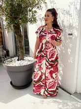 Charger l&#39;image dans la galerie, Robe motif rose/ecru ZÉLIE ( 40 au 46 )