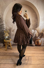 Charger l&#39;image dans la galerie, Robe patineuse chocolat pois blanc JESS (34 au petit 42)⭐️