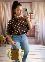 Charger l'image dans la galerie, TEE shirt chocolat à pois retroussé AIMÉE (36 au 42)