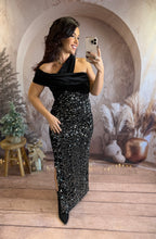 Charger l&#39;image dans la galerie, Robe longue velours et sequin argenté REESE (34 au 40)