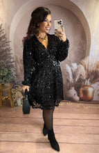 Charger l'image dans la galerie, Robe LUMINA à sequins noir ( taille 40 au 48 )