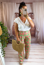 Charger l'image dans la galerie, Pantalon vert fleuri rose ANASTASIE (36 au 48)