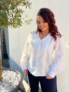 Chemise blanche col Claudine dentelle Lilou