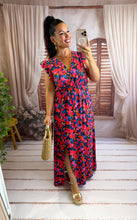 Charger l'image dans la galerie, Robe longue bleu motif fuchsia IZÏA  (38 au 48)