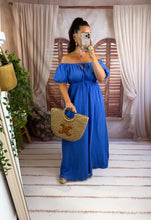 Charger l'image dans la galerie, Robe uni col bardot bleu LUCIA (36 au 44)