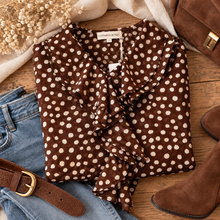 Charger l'image dans la galerie, Blouse chocolat à pois PAULETTE (36 au 48)